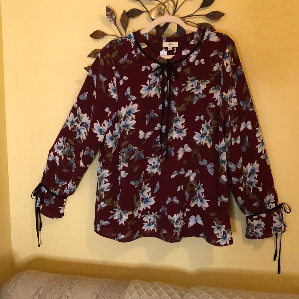 Entro Textured Printed Long-sleeve Top - L, NWT